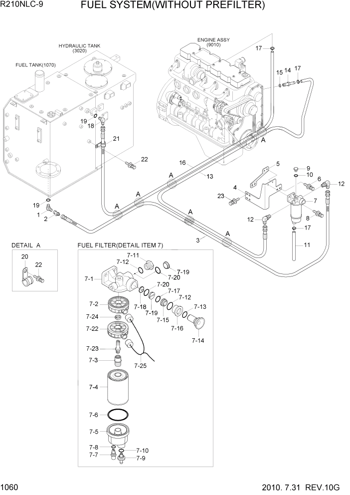 Схема запчастей Hyundai R210NLC9 - PAGE 1060 FUEL SYSTEM(WITHOUT PREFILTER) СИСТЕМА ДВИГАТЕЛЯ
