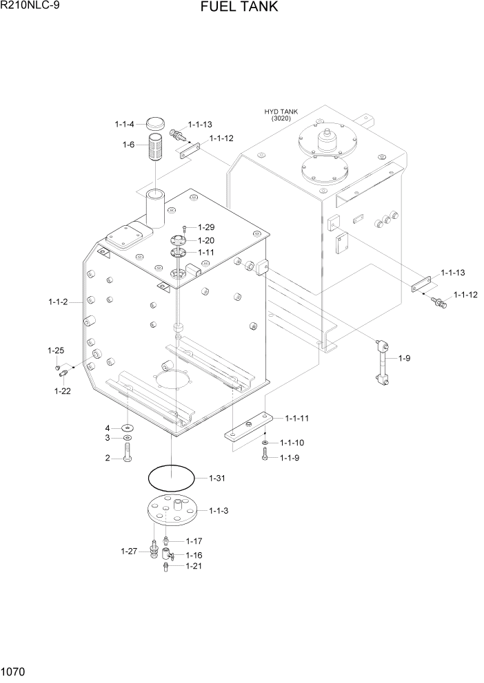 Схема запчастей Hyundai R210NLC9 - PAGE 1070 FUEL TANK СИСТЕМА ДВИГАТЕЛЯ