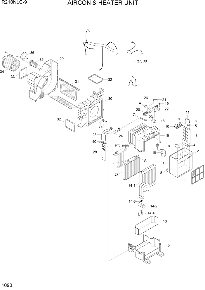 Схема запчастей Hyundai R210NLC9 - PAGE 1090 AIRCON & HEATER UNIT СИСТЕМА ДВИГАТЕЛЯ