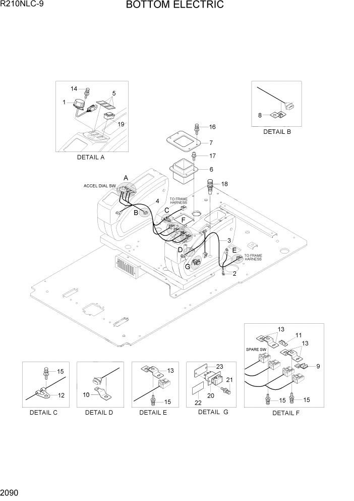 Схема запчастей Hyundai R210NLC9 - PAGE 2090 BOTTOM ELECTRIC ЭЛЕКТРИЧЕСКАЯ СИСТЕМА