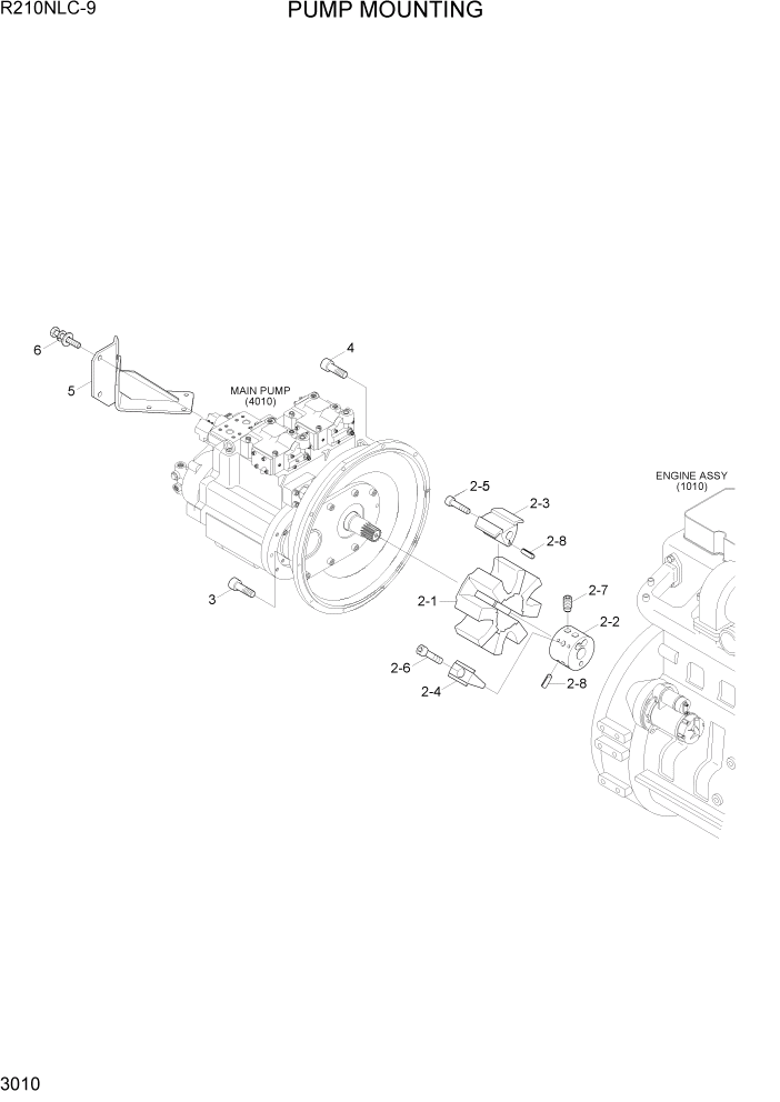 Схема запчастей Hyundai R210NLC9 - PAGE 3010 PUMP MOUNTING ГИДРАВЛИЧЕСКАЯ СИСТЕМА
