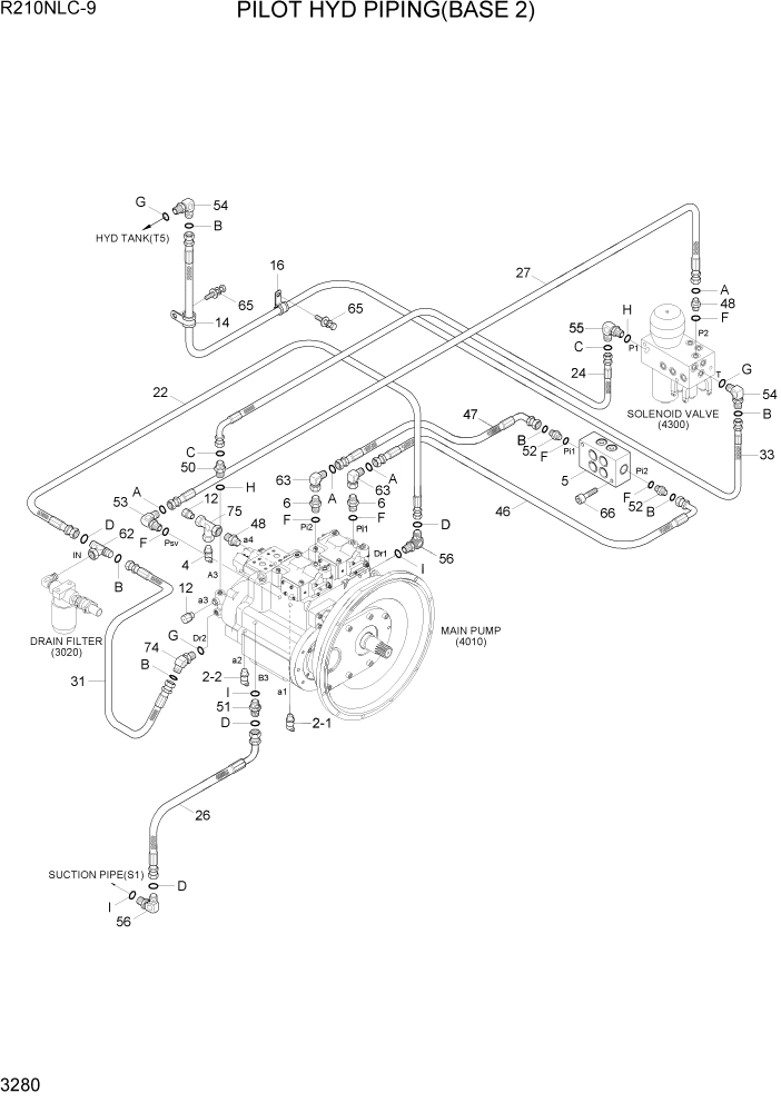 Схема запчастей Hyundai R210NLC9 - PAGE 3280 PILOT HYD PIPING(BASE 2) ГИДРАВЛИЧЕСКАЯ СИСТЕМА