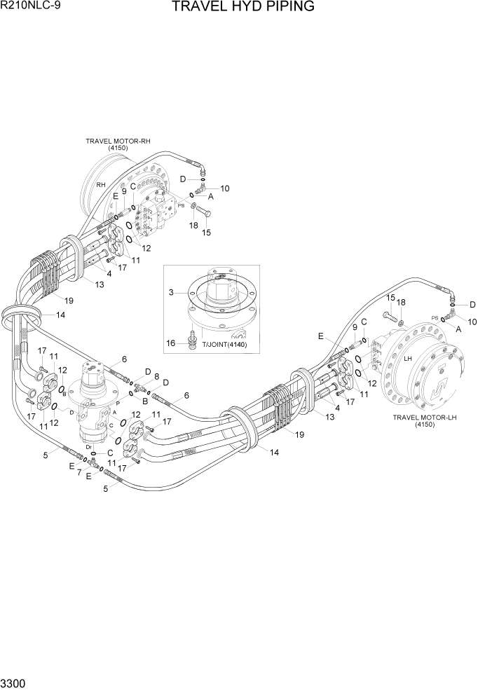 Схема запчастей Hyundai R210NLC9 - PAGE 3300 TRAVEL HYD PIPING ГИДРАВЛИЧЕСКАЯ СИСТЕМА