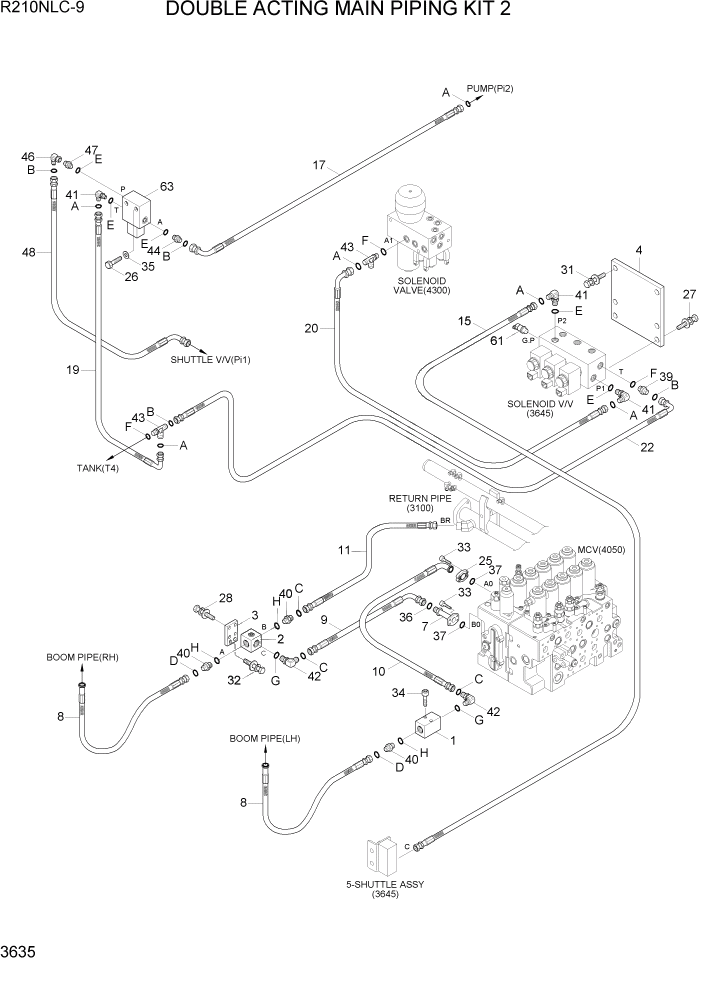 Схема запчастей Hyundai R210NLC9 - PAGE 3635 DOUBLE ACTING MAIN PIPING KIT 2 ГИДРАВЛИЧЕСКАЯ СИСТЕМА