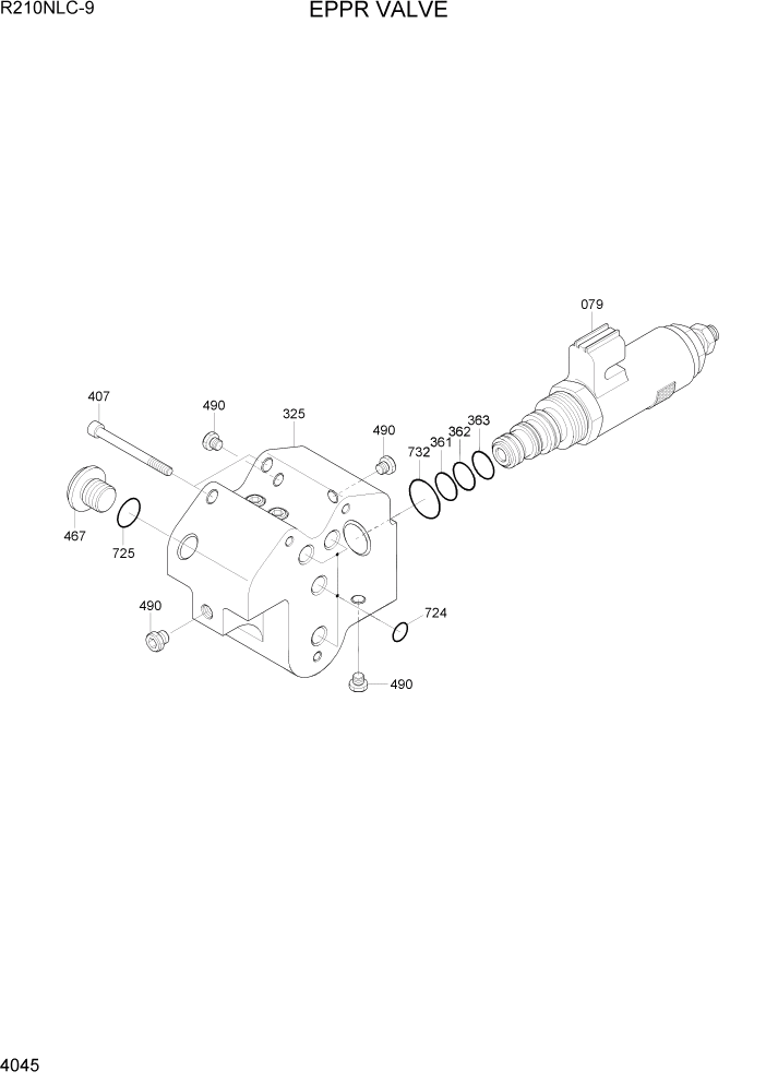 Схема запчастей Hyundai R210NLC9 - PAGE 4045 EPPR VALVE ГИДРАВЛИЧЕСКИЕ КОМПОНЕНТЫ
