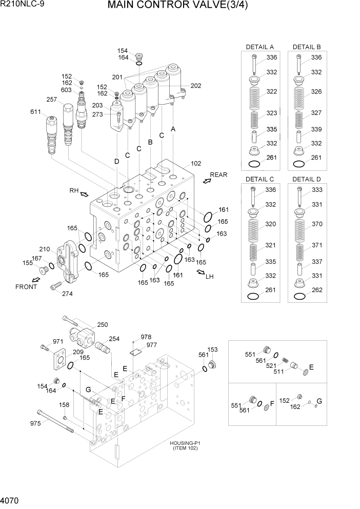 Схема запчастей Hyundai R210NLC9 - PAGE 4070 MAIN CONTROL VALVE(3/4) ГИДРАВЛИЧЕСКИЕ КОМПОНЕНТЫ