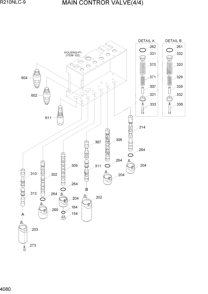 Схема запчастей Hyundai R210NLC9 - PAGE 4080 MAIN CONTROL VALVE(4/4) ГИДРАВЛИЧЕСКИЕ КОМПОНЕНТЫ