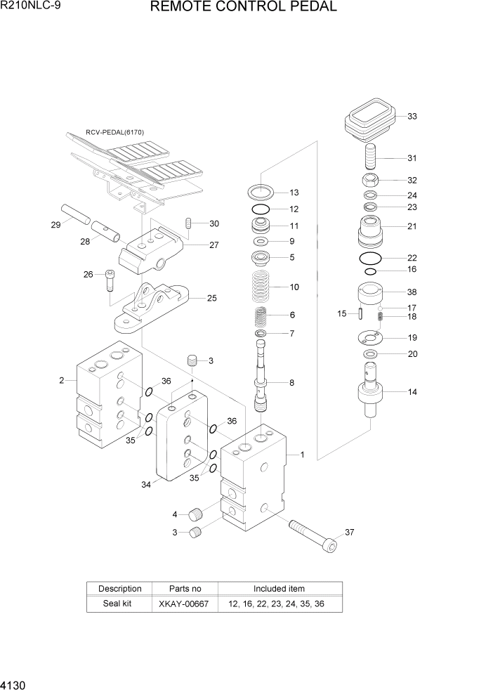 Схема запчастей Hyundai R210NLC9 - PAGE 4130 REMOTE CONTROL PEDAL ГИДРАВЛИЧЕСКИЕ КОМПОНЕНТЫ