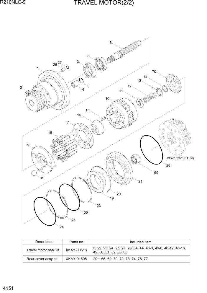 Схема запчастей Hyundai R210NLC9 - PAGE 4151 TRAVEL MOTOR(2/2) ГИДРАВЛИЧЕСКИЕ КОМПОНЕНТЫ