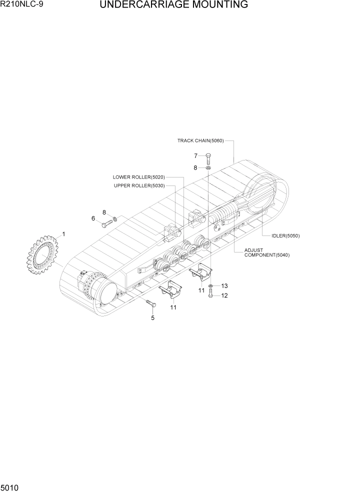 Схема запчастей Hyundai R210NLC9 - PAGE 5010 UNDERCARRIAGE MOUNTING ХОДОВАЯ ЧАСТЬ