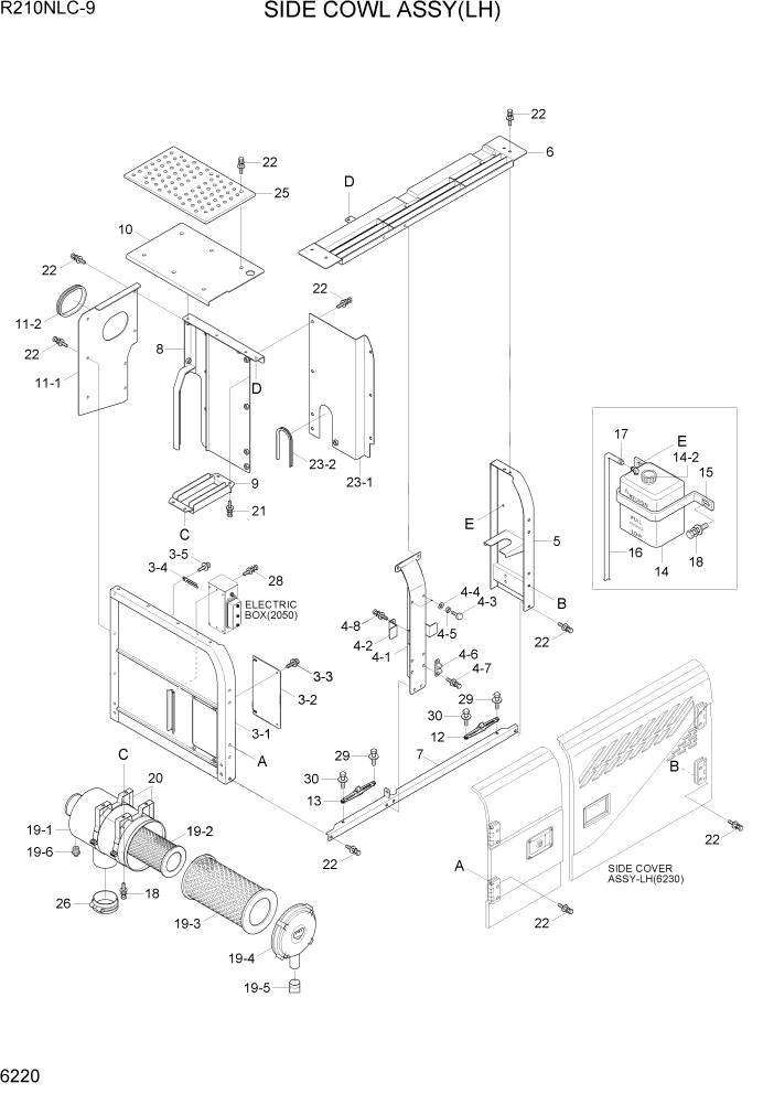 Схема запчастей Hyundai R210NLC9 - PAGE 6220 SIDE COWL ASSY(LH) СТРУКТУРА