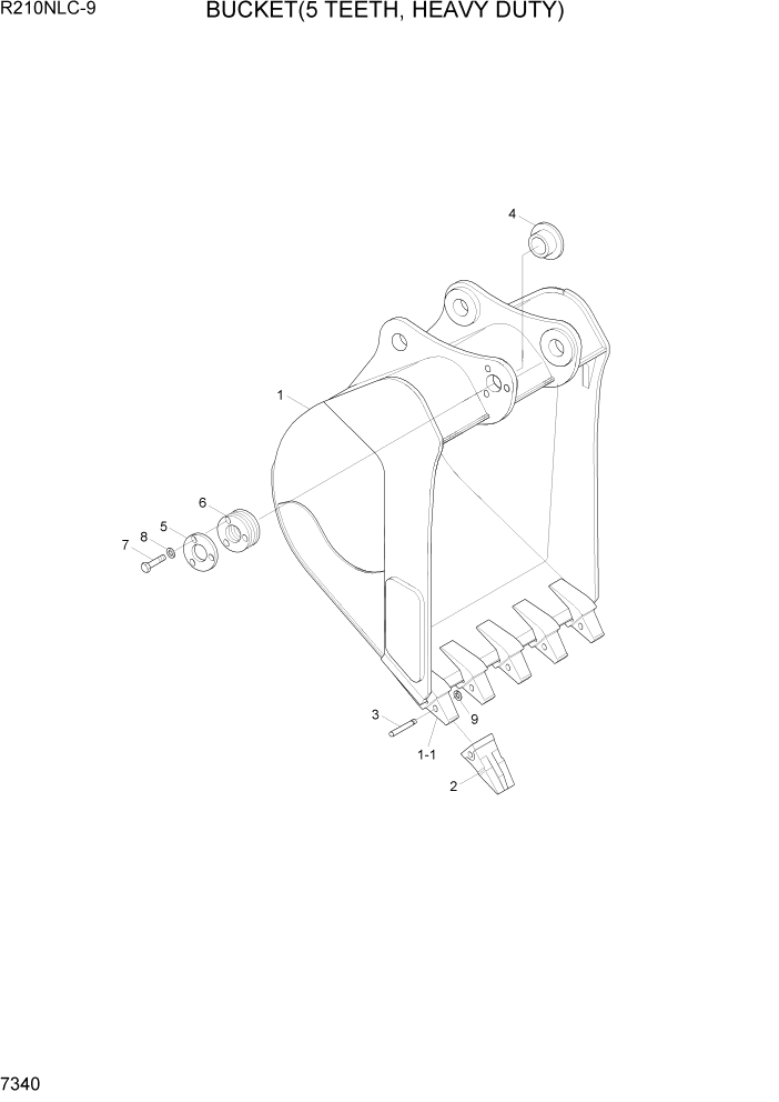 Схема запчастей Hyundai R210NLC9 - PAGE 7340 BUCKET(5 TEETH, HEAVY DUTY) РАБОЧЕЕ ОБОРУДОВАНИЕ