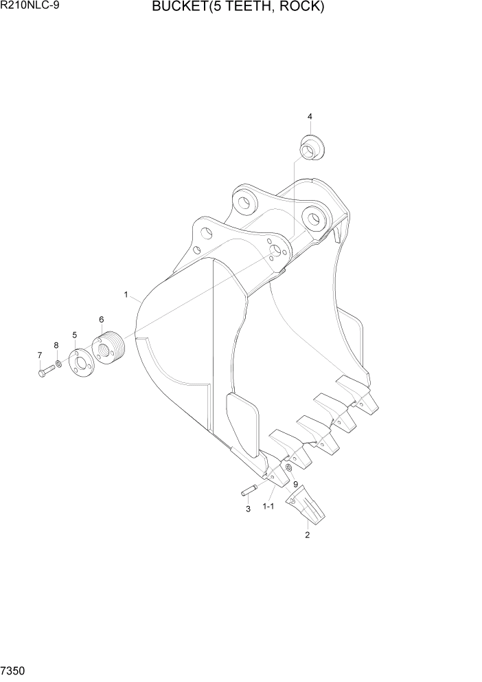 Схема запчастей Hyundai R210NLC9 - PAGE 7350 BUCKET(5 TEETH, ROCK) РАБОЧЕЕ ОБОРУДОВАНИЕ
