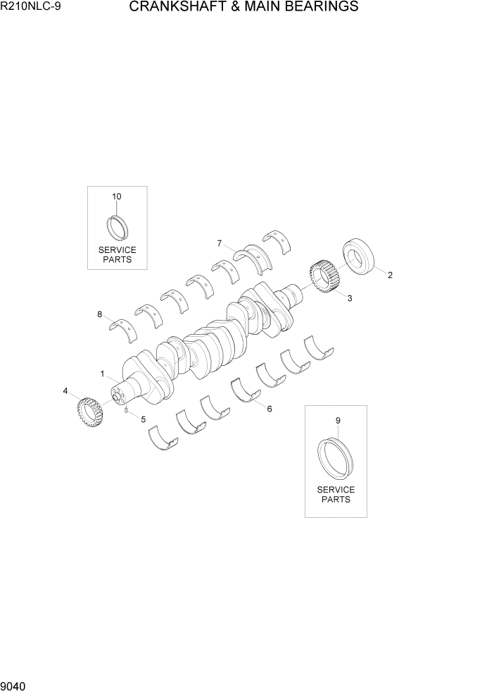 Схема запчастей Hyundai R210NLC9 - PAGE 9040 CRANKSHAFT & MAIN BEARINGS ДВИГАТЕЛЬ БАЗА