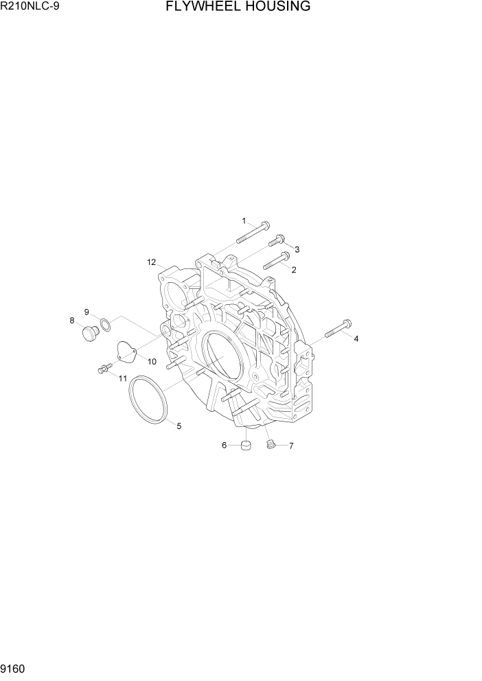 Схема запчастей Hyundai R210NLC9 - PAGE 9160 FLYWHEEL HOUSING ДВИГАТЕЛЬ БАЗА