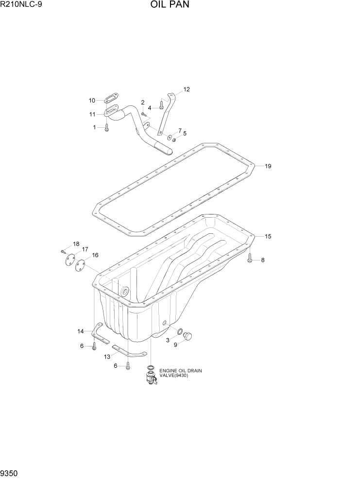 Схема запчастей Hyundai R210NLC9 - PAGE 9350 OIL PAN ДВИГАТЕЛЬ БАЗА