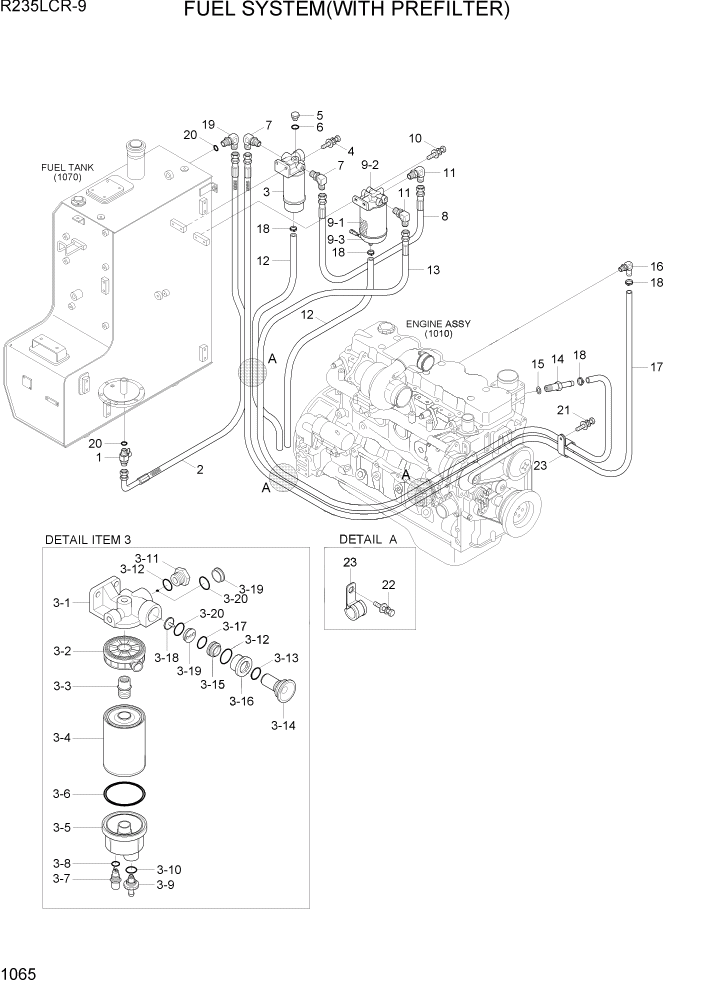 Схема запчастей Hyundai R235LCR9 - PAGE 1065 FUEL SYSTEM(WITH PREFILTER) СИСТЕМА ДВИГАТЕЛЯ