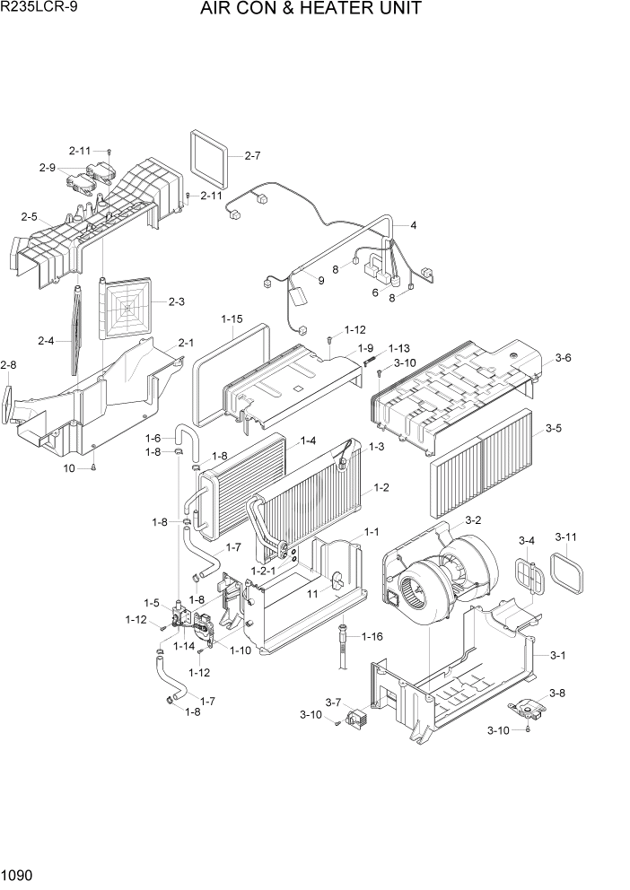 Схема запчастей Hyundai R235LCR9 - PAGE 1090 AIRCON & HEATER UNIT СИСТЕМА ДВИГАТЕЛЯ