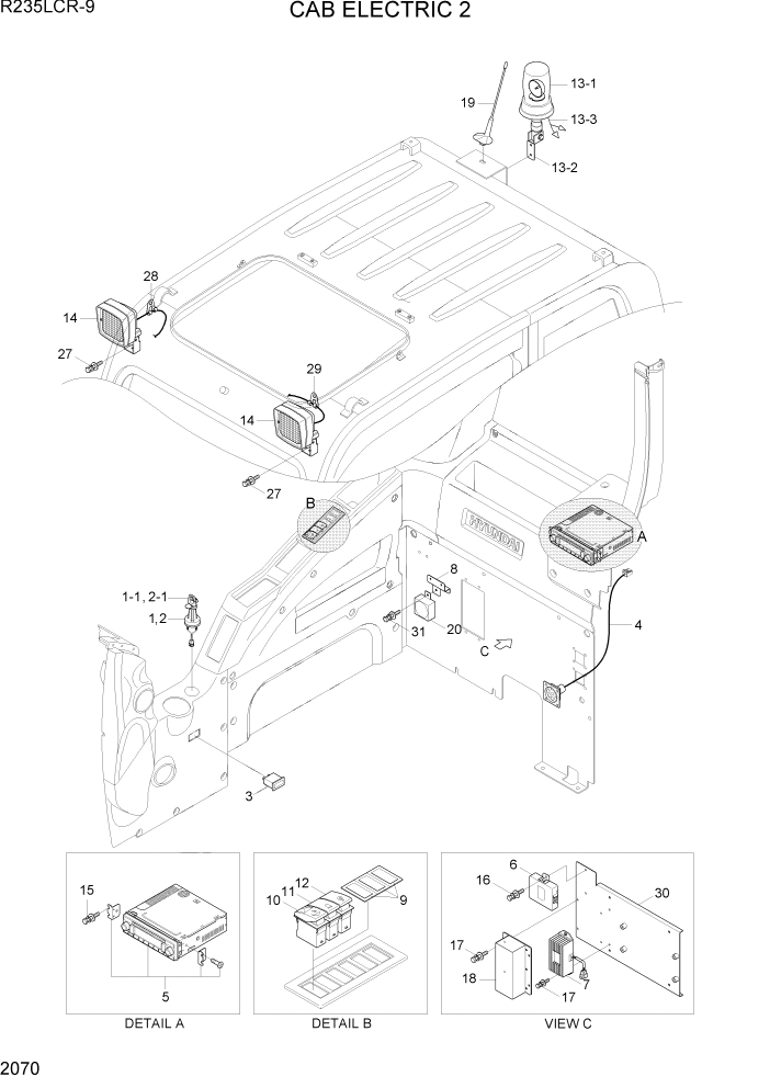 Схема запчастей Hyundai R235LCR9 - PAGE 2070 CAB ELECTRIC 2 ЭЛЕКТРИЧЕСКАЯ СИСТЕМА