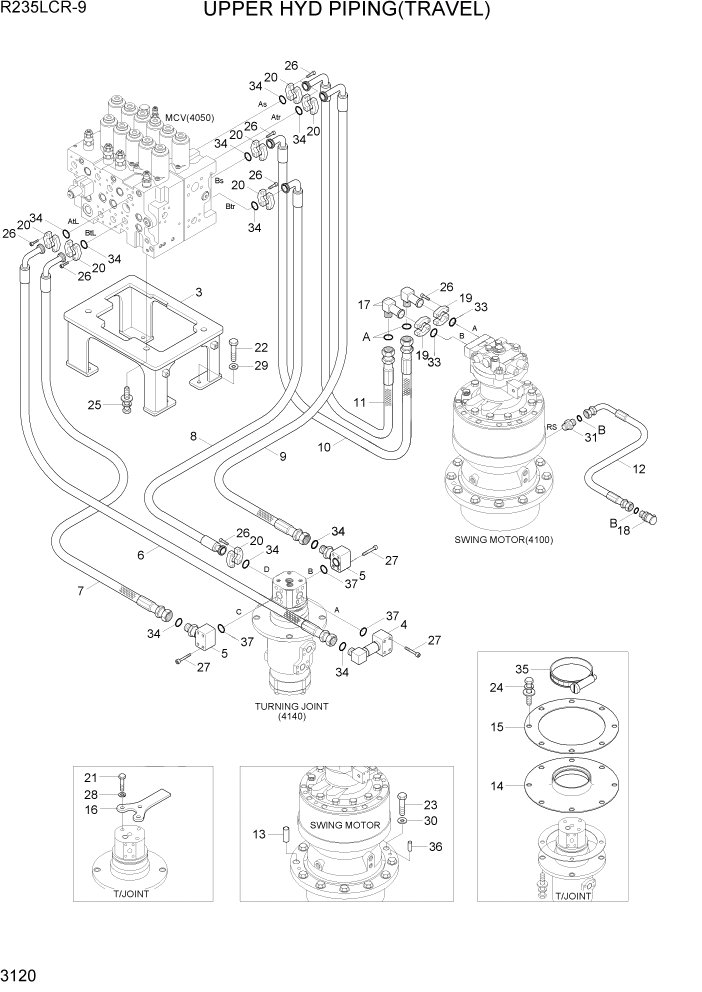 Схема запчастей Hyundai R235LCR9 - PAGE 3120 UPPER HYD PIPING(TRAVEL) ГИДРАВЛИЧЕСКАЯ СИСТЕМА