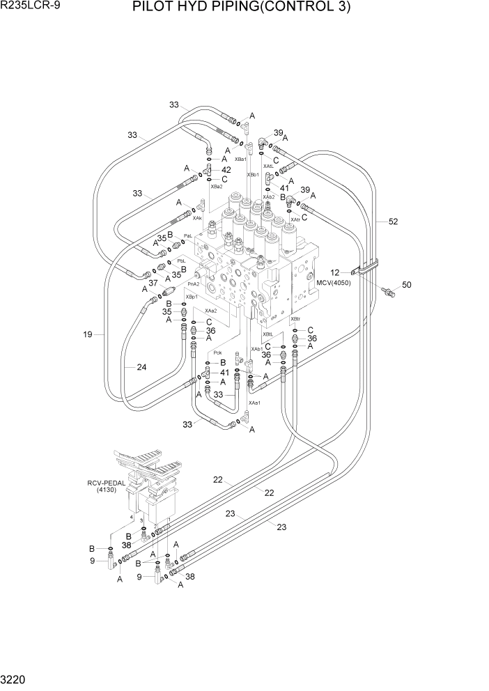 Схема запчастей Hyundai R235LCR9 - PAGE 3220 PILOT HYD PIPING(CONTROL 3) ГИДРАВЛИЧЕСКАЯ СИСТЕМА