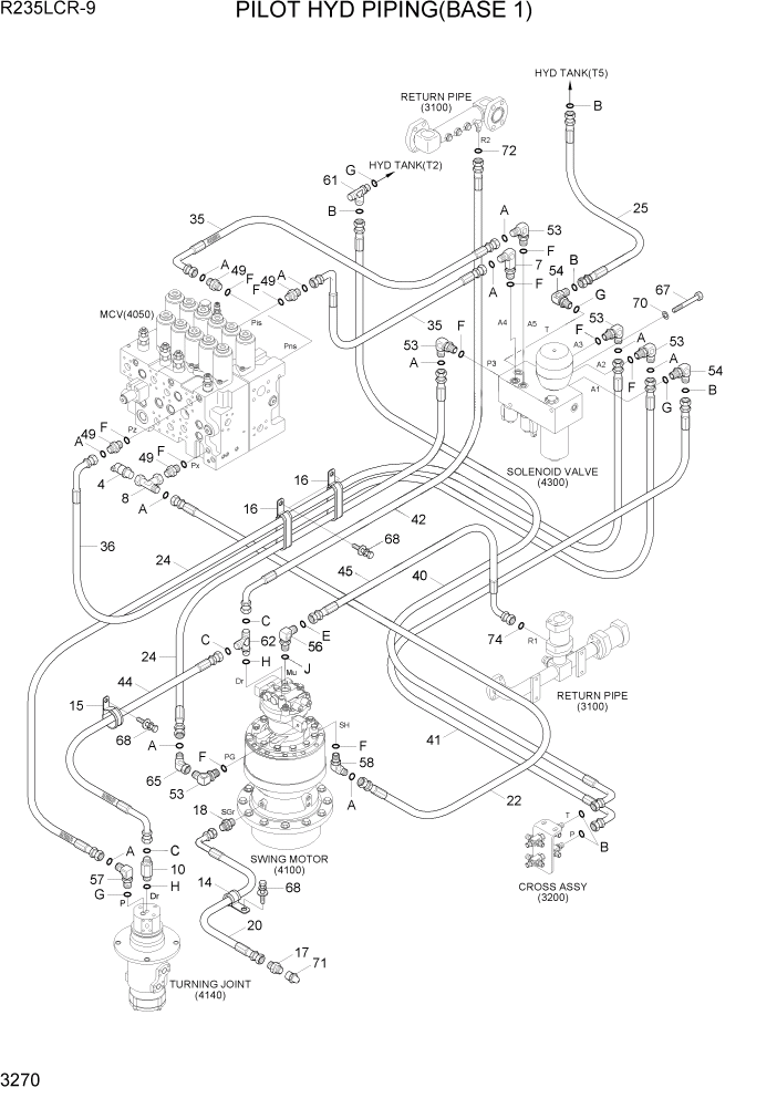 Схема запчастей Hyundai R235LCR9 - PAGE 3270 PILOT HYD PIPING(BASE 1) ГИДРАВЛИЧЕСКАЯ СИСТЕМА