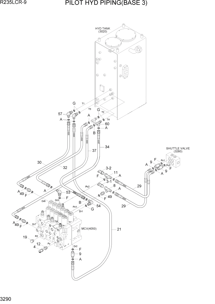 Схема запчастей Hyundai R235LCR9 - PAGE 3290 PILOT HYD PIPING(BASE 3) ГИДРАВЛИЧЕСКАЯ СИСТЕМА