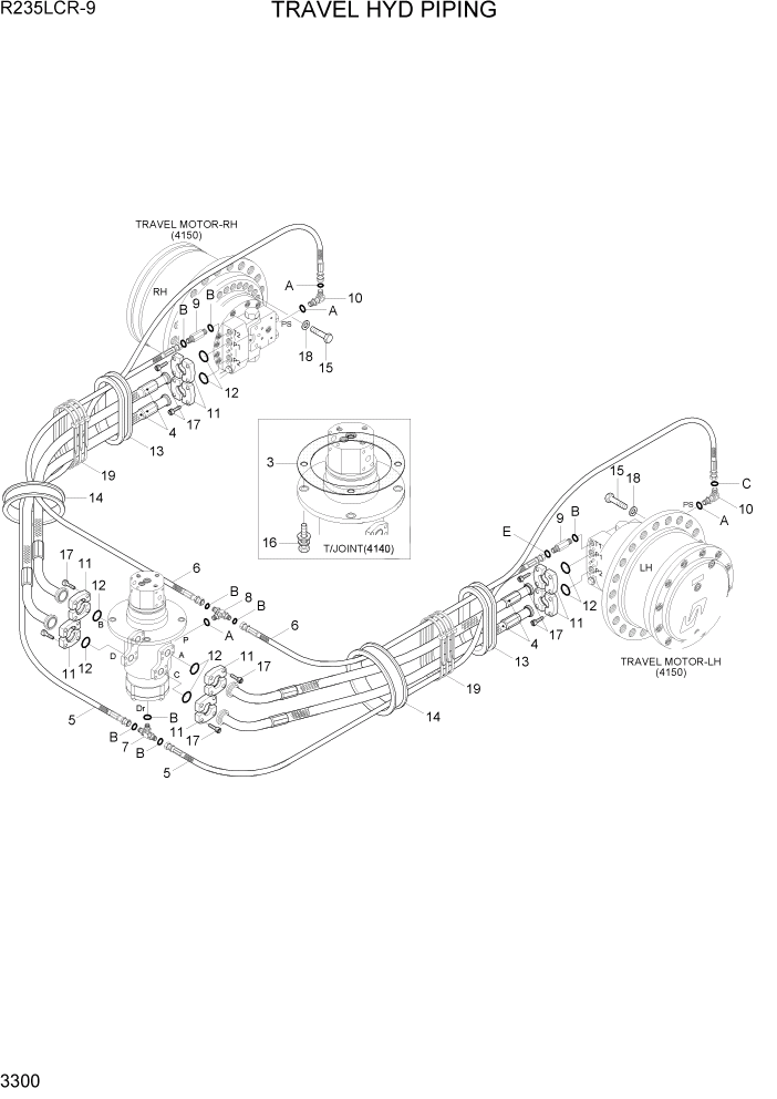 Схема запчастей Hyundai R235LCR9 - PAGE 3300 TRAVEL HYD PIPING ГИДРАВЛИЧЕСКАЯ СИСТЕМА