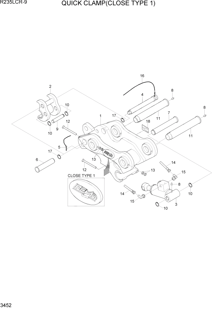 Схема запчастей Hyundai R235LCR9 - PAGE 3452 QUICK CLAMP(CLOSE TYPE 1) ГИДРАВЛИЧЕСКАЯ СИСТЕМА