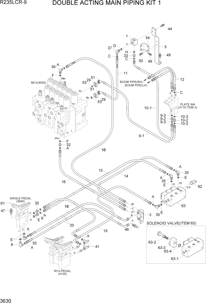 Схема запчастей Hyundai R235LCR9 - PAGE 3630 DOUBLE ACTING MAIN PIPING KIT 1 ГИДРАВЛИЧЕСКАЯ СИСТЕМА