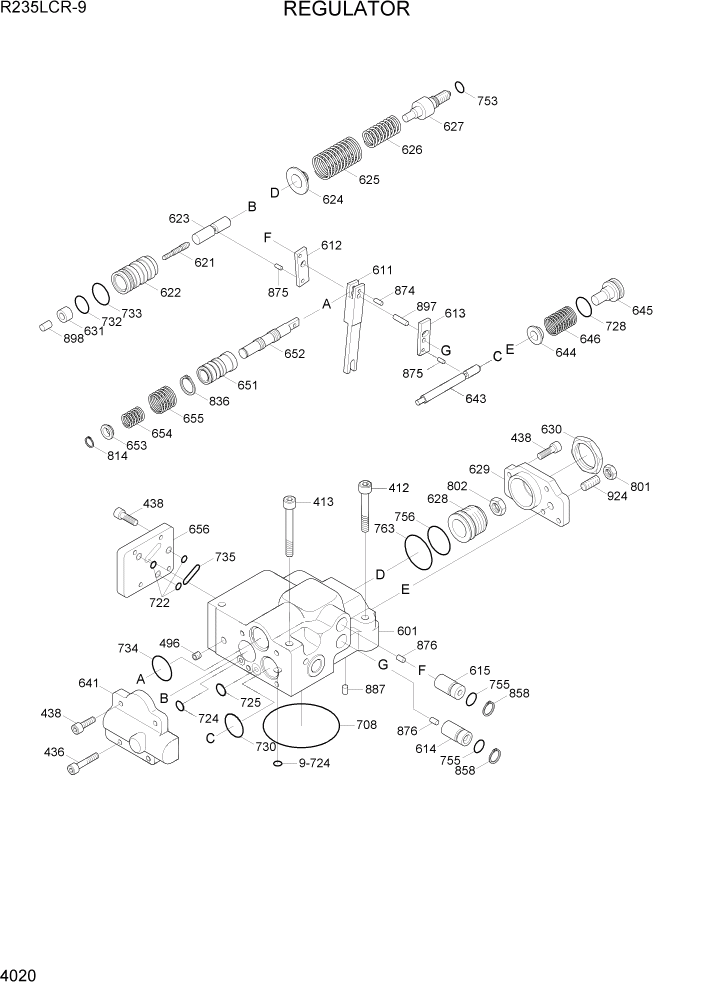 Схема запчастей Hyundai R235LCR9 - PAGE 4020 REGULATOR ГИДРАВЛИЧЕСКИЕ КОМПОНЕНТЫ