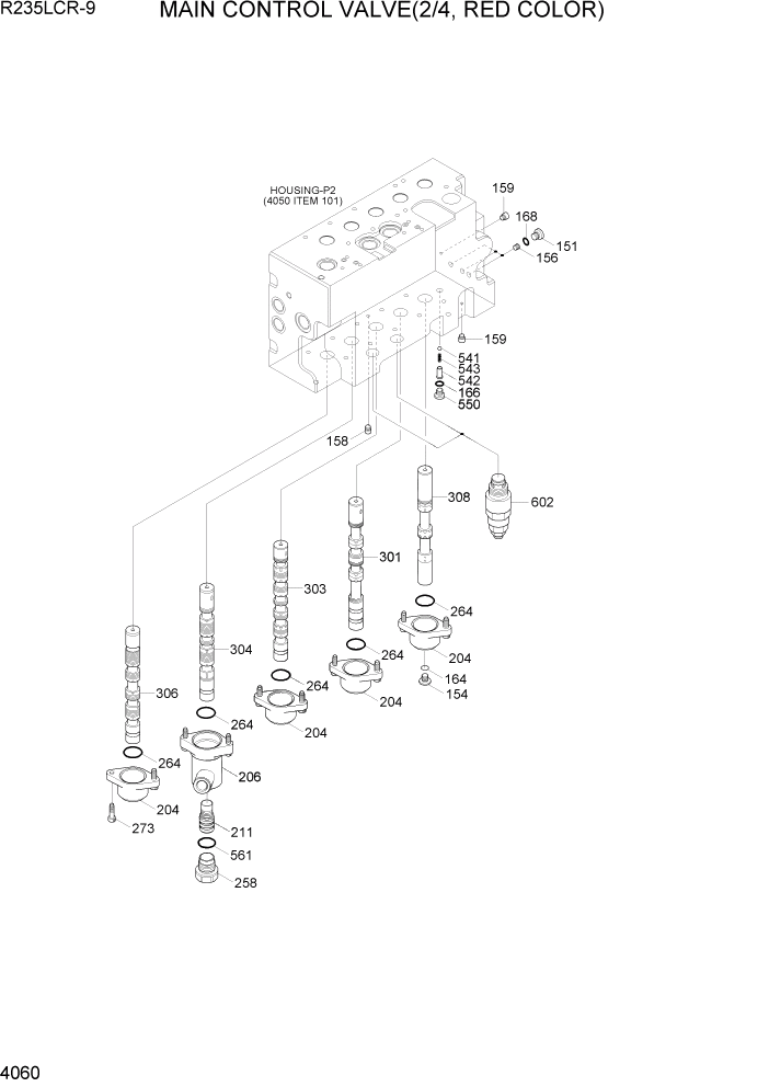 Схема запчастей Hyundai R235LCR9 - PAGE 4060 MAIN CONTROL VALVE(2/4, RED COLOR) ГИДРАВЛИЧЕСКИЕ КОМПОНЕНТЫ