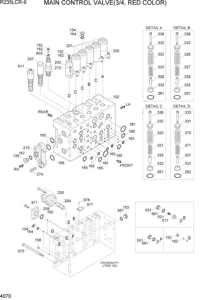 Схема запчастей Hyundai R235LCR9 - PAGE 4070 MAIN CONTROL VALVE(3/4, RED COLOR) ГИДРАВЛИЧЕСКИЕ КОМПОНЕНТЫ