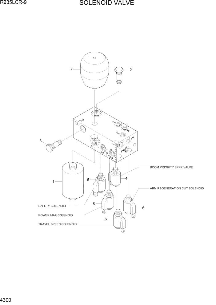 Схема запчастей Hyundai R235LCR9 - PAGE 4300 SOLENOID VALVE ГИДРАВЛИЧЕСКИЕ КОМПОНЕНТЫ