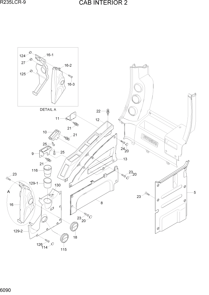 Схема запчастей Hyundai R235LCR9 - PAGE 6090 CAB INTERIOR 2 СТРУКТУРА