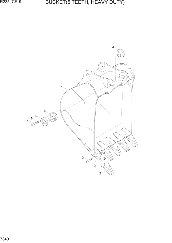 Схема запчастей Hyundai R235LCR9 - PAGE 7340 BUCKET(5 TEETH, HEAVY DUTY) РАБОЧЕЕ ОБОРУДОВАНИЕ