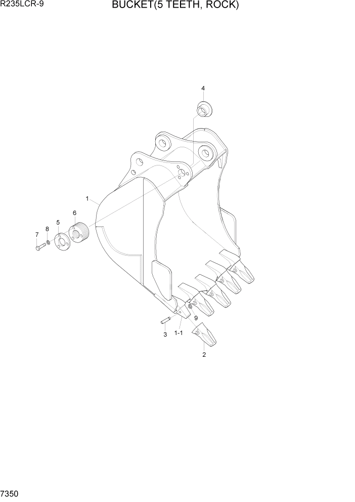 Схема запчастей Hyundai R235LCR9 - PAGE 7350 BUCKET(5 TEETH, ROCK) РАБОЧЕЕ ОБОРУДОВАНИЕ