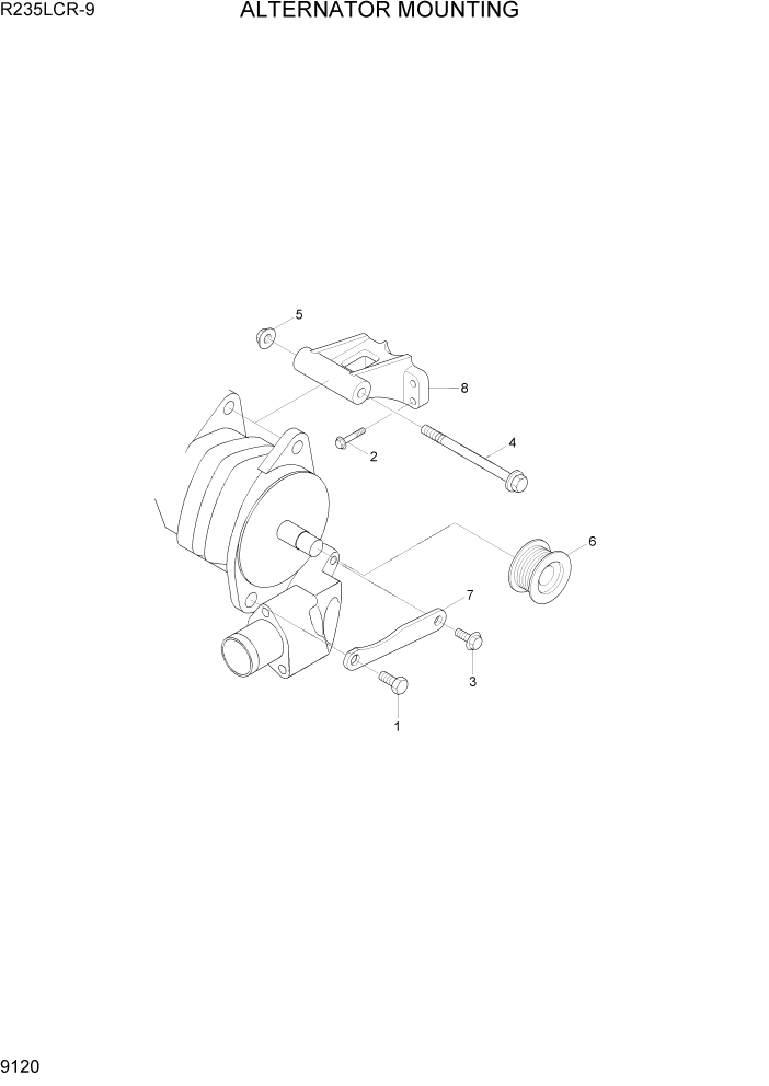 Схема запчастей Hyundai R235LCR9 - PAGE 9120 ALTERNATOR MOUNTING ДВИГАТЕЛЬ БАЗА
