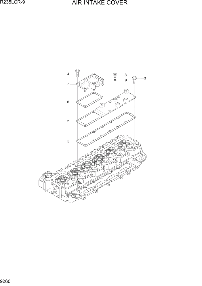 Схема запчастей Hyundai R235LCR9 - PAGE 9260 AIR INTAKE COVER ДВИГАТЕЛЬ БАЗА