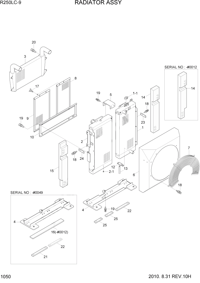 Схема запчастей Hyundai R250LC9 - PAGE 1050 RADIATOR ASSY СИСТЕМА ДВИГАТЕЛЯ