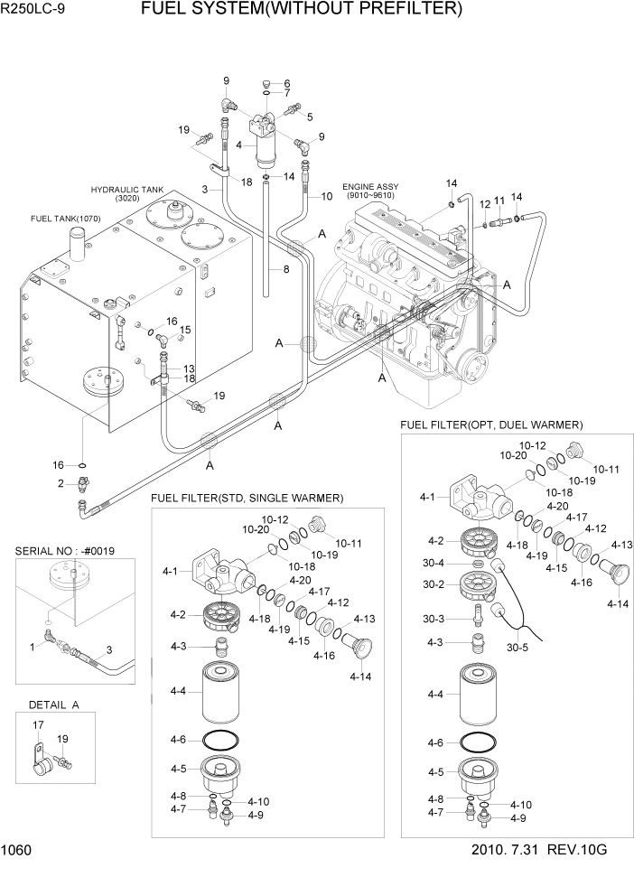 Схема запчастей Hyundai R250LC9 - PAGE 1060 FUEL SYSTEM(WITHOUT PREFILTER) СИСТЕМА ДВИГАТЕЛЯ