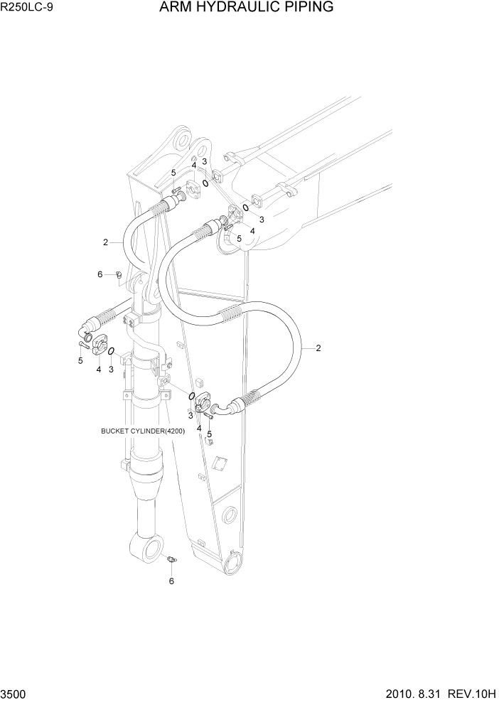 Схема запчастей Hyundai R250LC9 - PAGE 3500 ARM HYDRAULIC PIPING ГИДРАВЛИЧЕСКАЯ СИСТЕМА