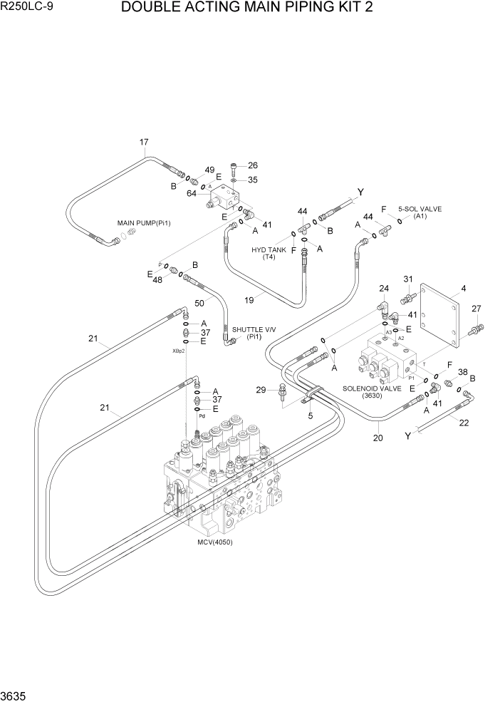 Схема запчастей Hyundai R250LC9 - PAGE 3635 DOUBLE ACTING MAIN PIPING KIT 2 ГИДРАВЛИЧЕСКАЯ СИСТЕМА