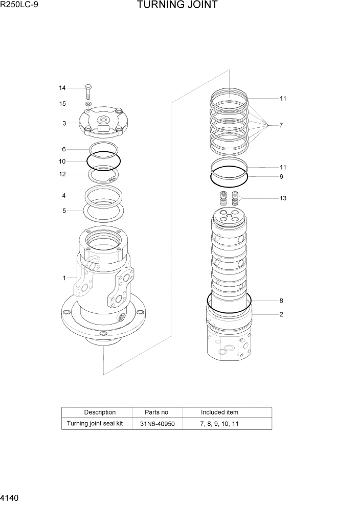 Схема запчастей Hyundai R250LC9 - PAGE 4140 TURNING JOINT ГИДРАВЛИЧЕСКИЕ КОМПОНЕНТЫ