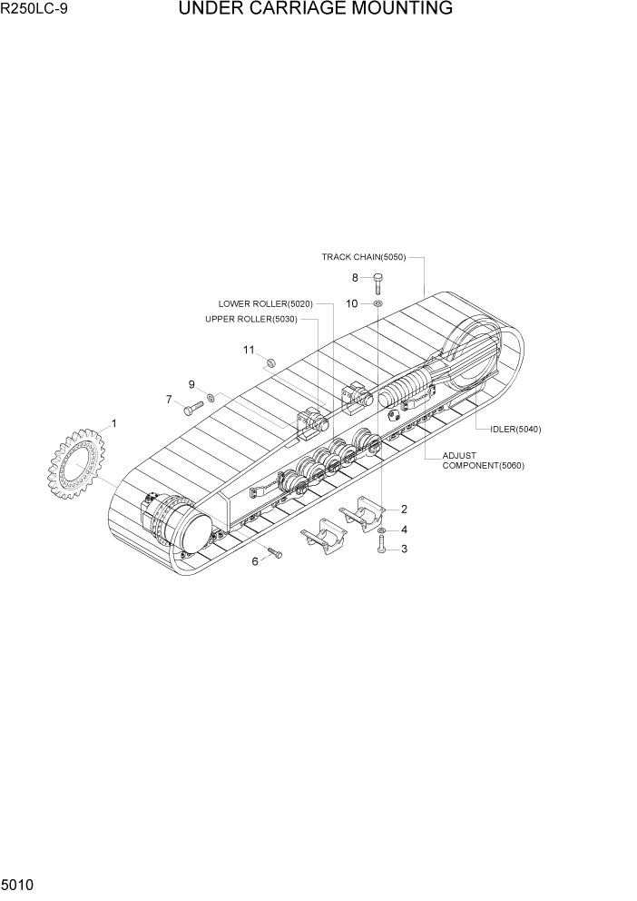 Схема запчастей Hyundai R250LC9 - PAGE 5010 UNDERCARRIAGE MOUNTING ХОДОВАЯ ЧАСТЬ