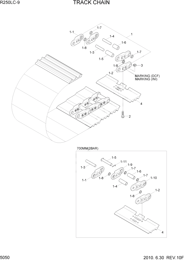 Схема запчастей Hyundai R250LC9 - PAGE 5050 TRACK CHAIN ХОДОВАЯ ЧАСТЬ