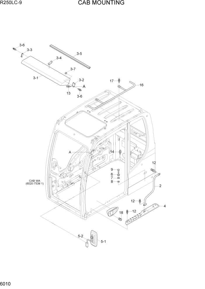 Схема запчастей Hyundai R250LC9 - PAGE 6010 CAB MOUNTING СТРУКТУРА