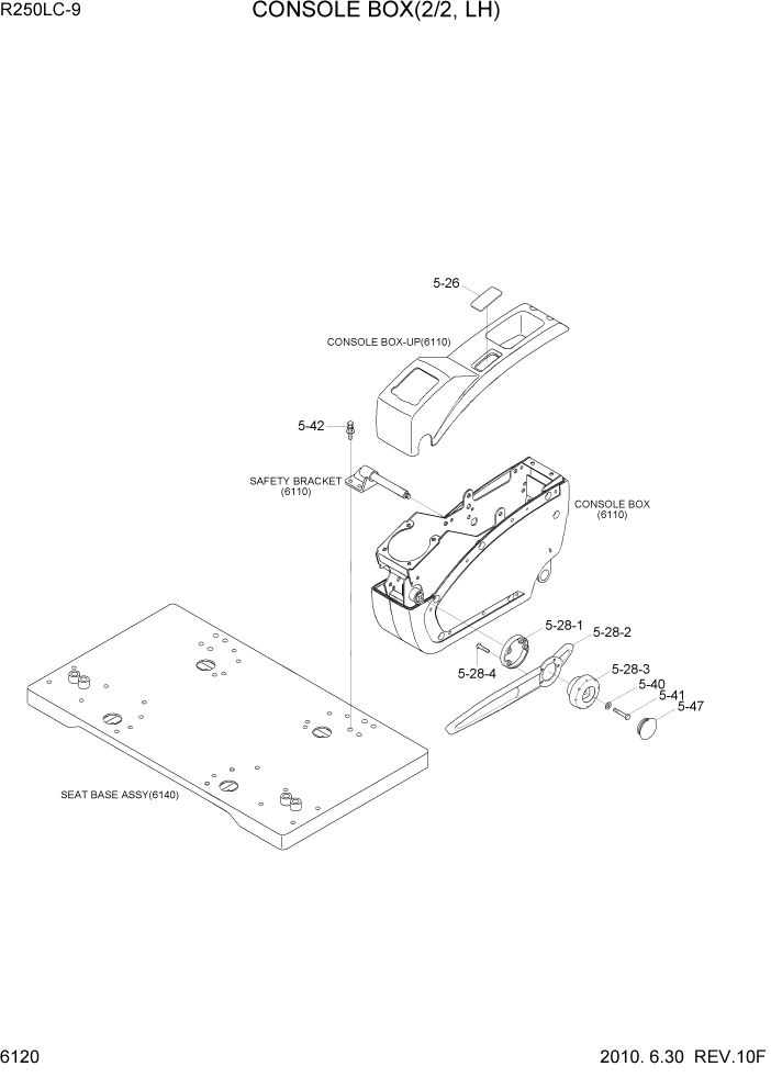 Схема запчастей Hyundai R250LC9 - PAGE 6120 CONSOLE BOX(2/2, LH) СТРУКТУРА