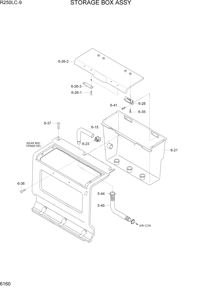 Схема запчастей Hyundai R250LC9 - PAGE 6160 STORAGE BOX ASSY СТРУКТУРА