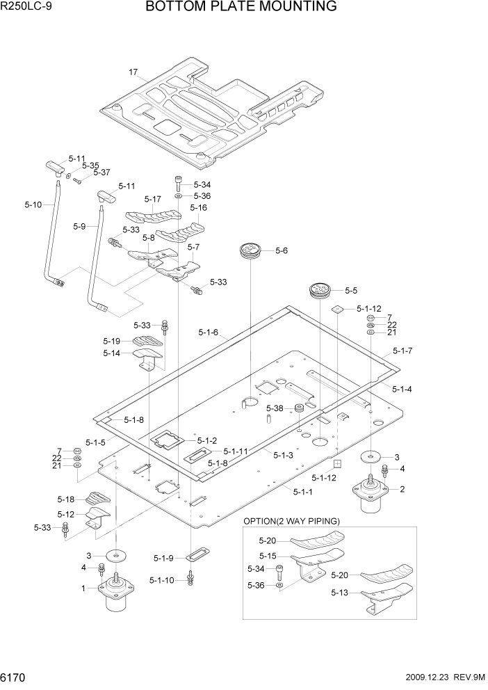 Схема запчастей Hyundai R250LC9 - PAGE 6170 BOTTOM PLATE MOUNTING СТРУКТУРА